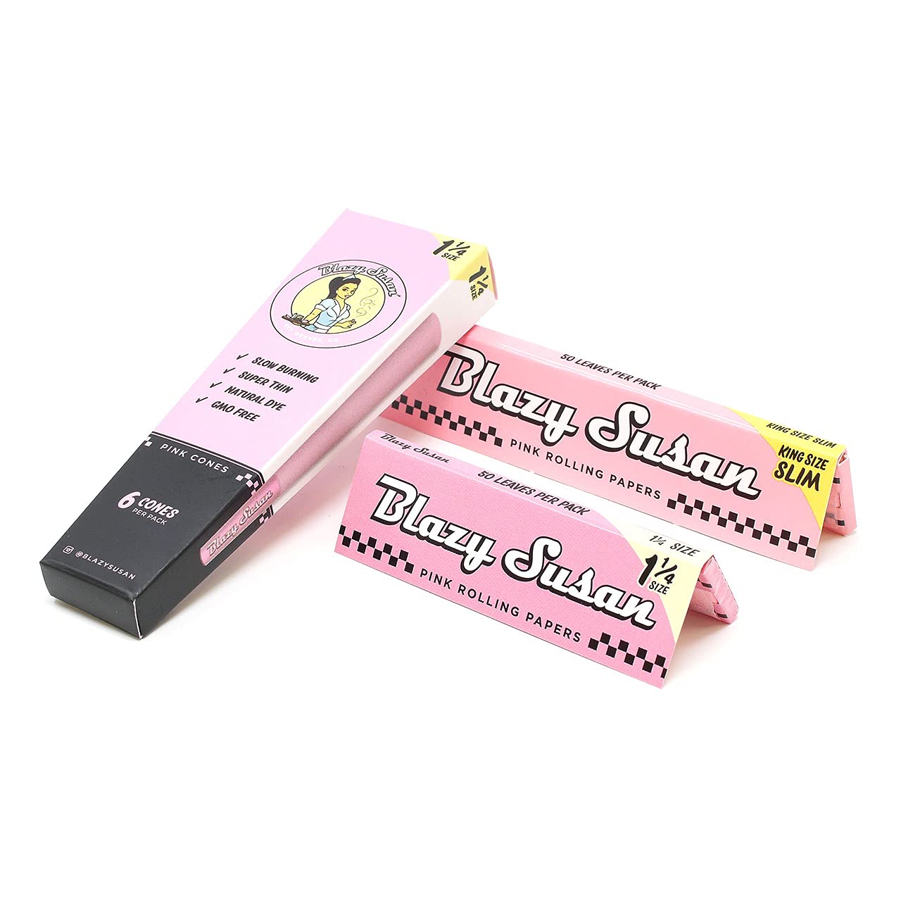 Blazy Puff Pack | Paquete de papeles y conos rosados | Vegano y suave quemado | Accesorios para fumar de calidad Blazy Susan
