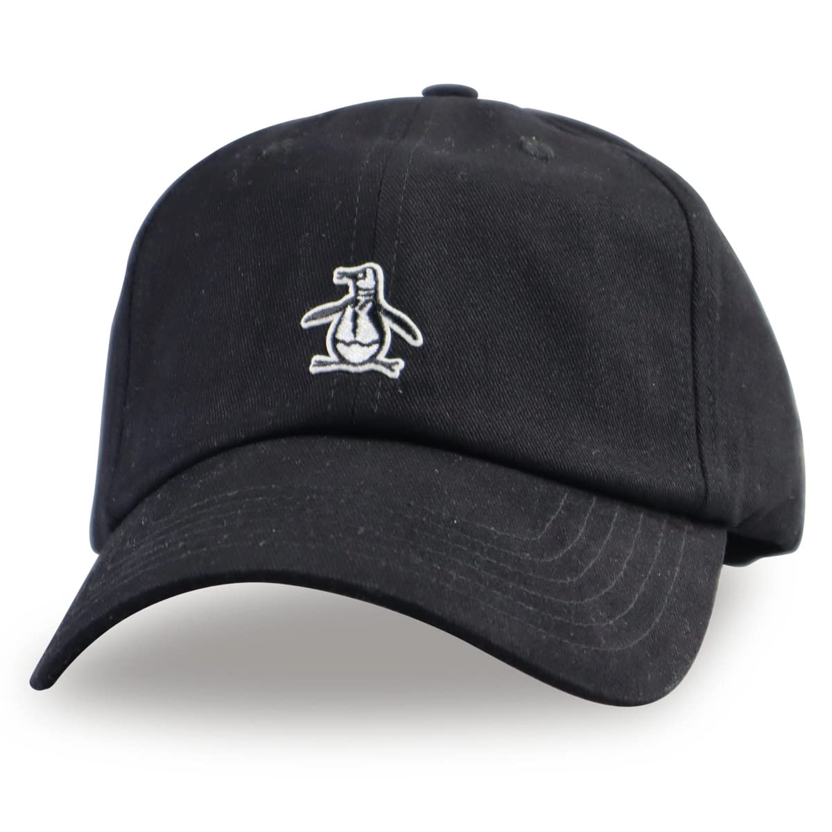 Sombrero de béisbol ajustable con logotipo de pingüino original de sarga de algodón, Negro -, One Size