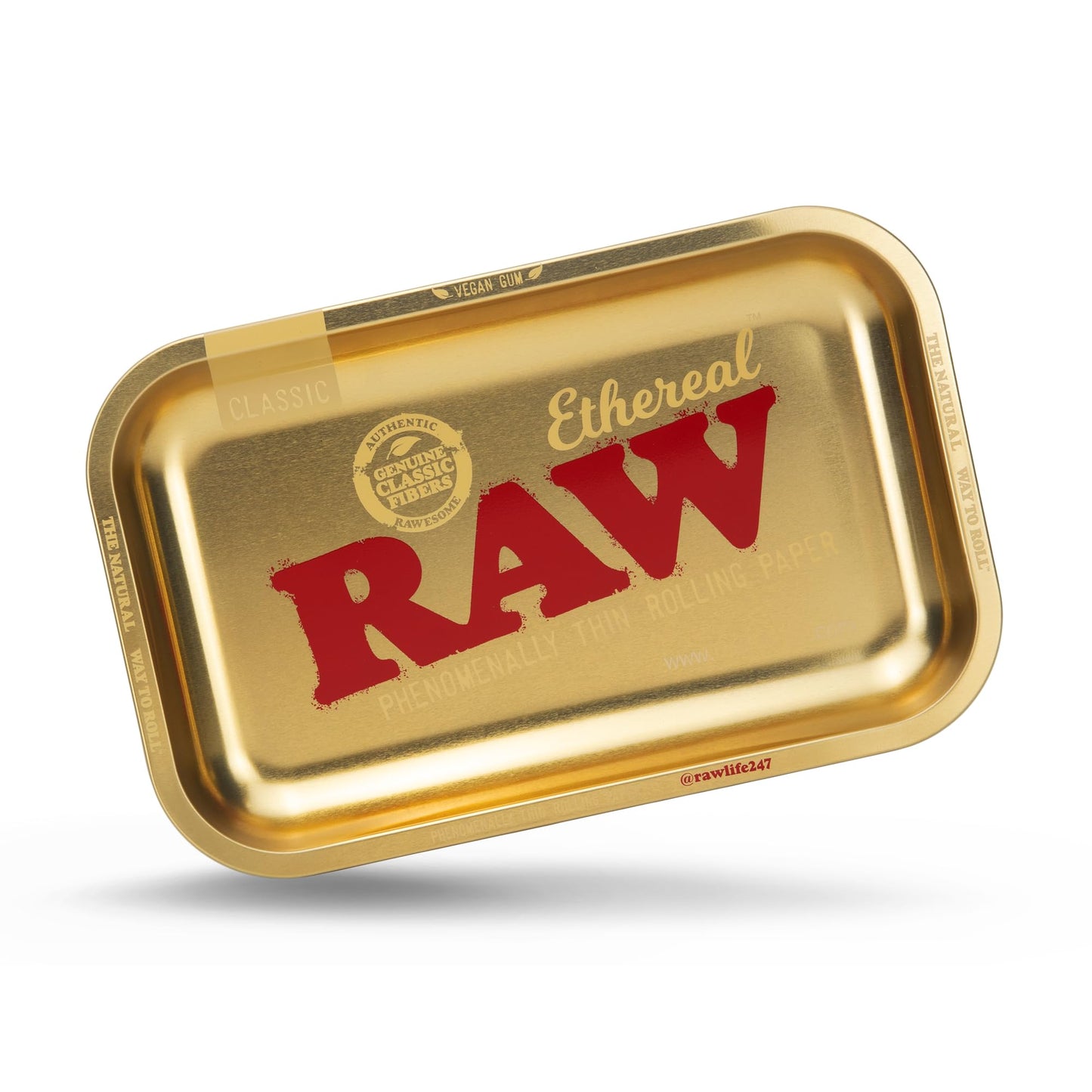 RAW Ethereal - Bandeja rodante pequeña - Elegante y elegante bandeja rodante de cigarrillos - Edición limitada con acabado dorado - 11 x 7 pulgadas