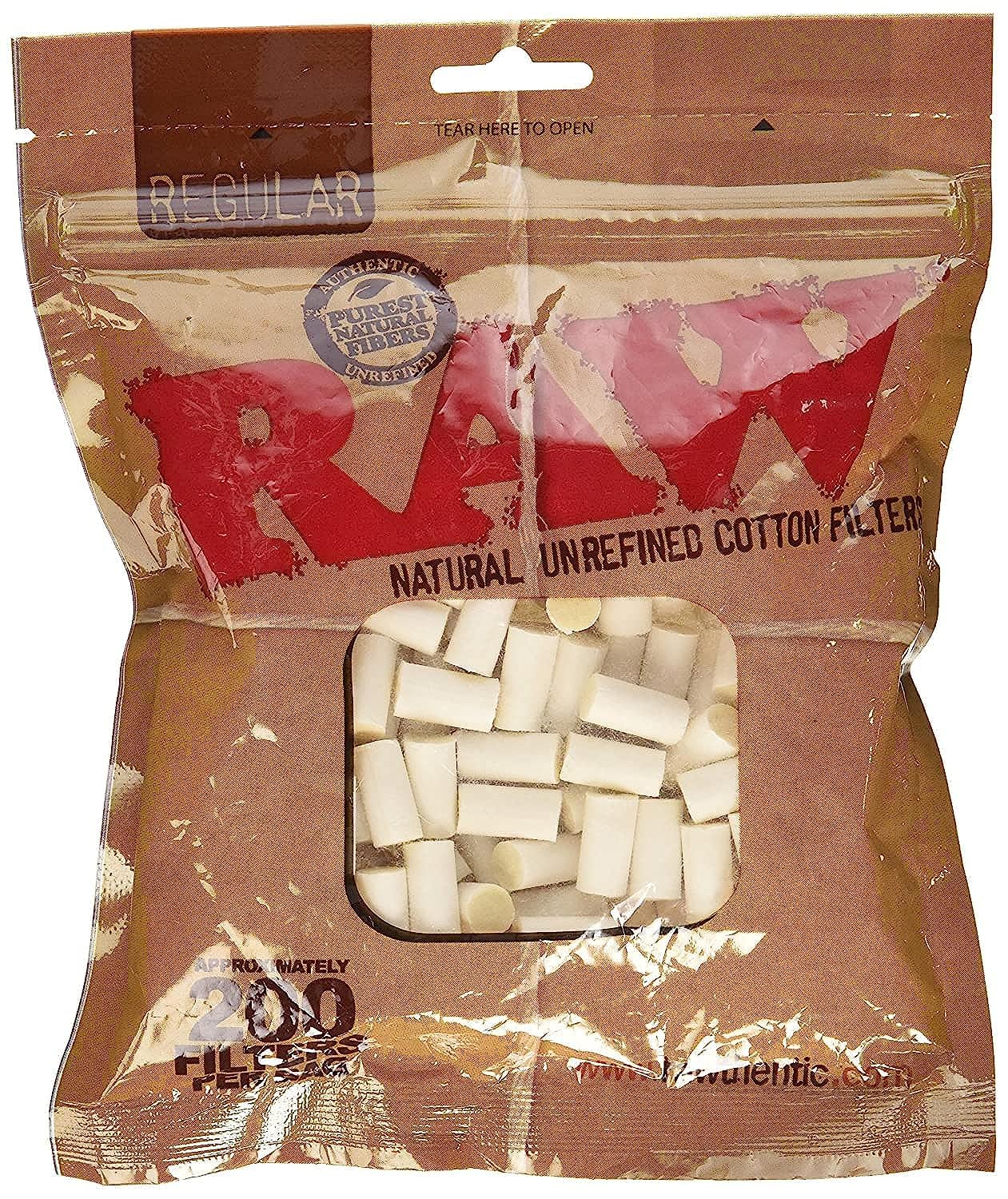 Raw Regular - Filtro de algodón natural sin refinar (8 mm, 200 unidades)