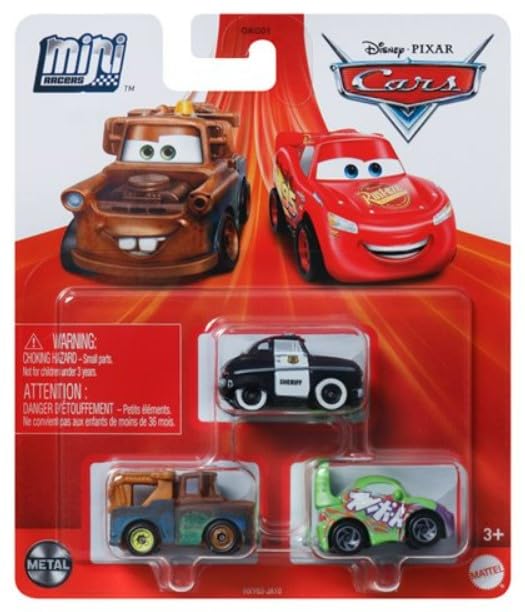 Disney Cars Mini Racers Paquete de 3 (Speed Limit Mater, Sheriff y Wingo)