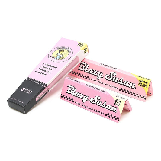 Blazy Puff Pack | Paquete de papeles y conos rosados | Vegano y suave quemado | Accesorios para fumar de calidad Blazy Susan