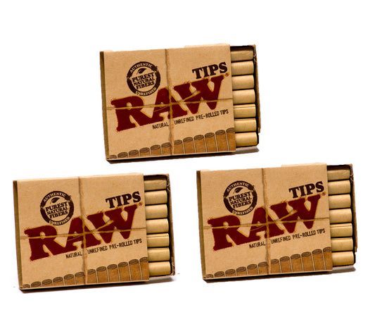 Raw Natural Unrefined Pre-Rolled Filter Tips 3 Pack (21 Per Box)